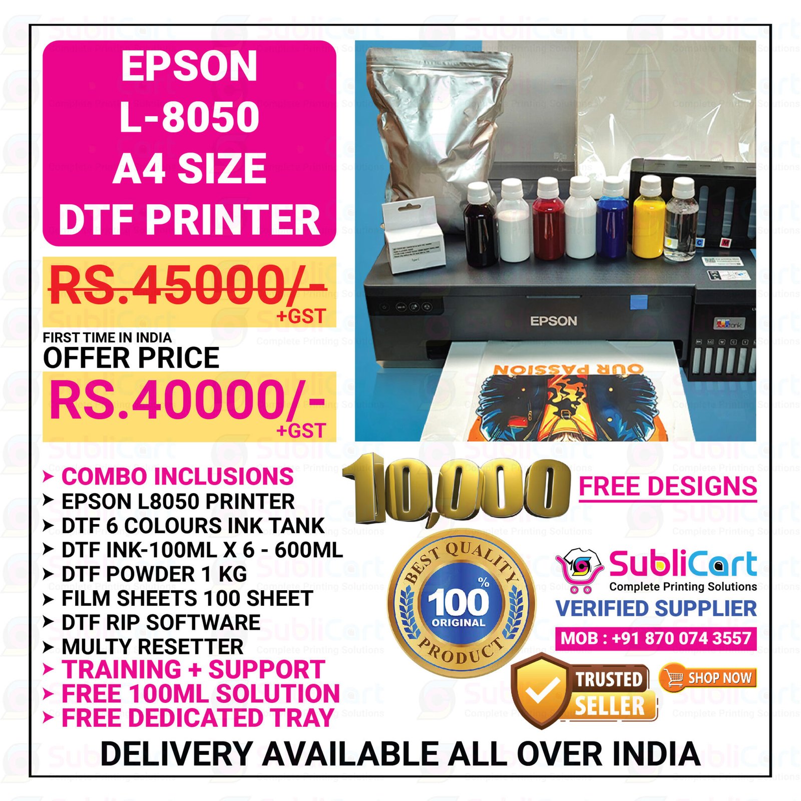 Epson Printer Material Code Epson L8050 DTF Printer – Complete with Materials & Software