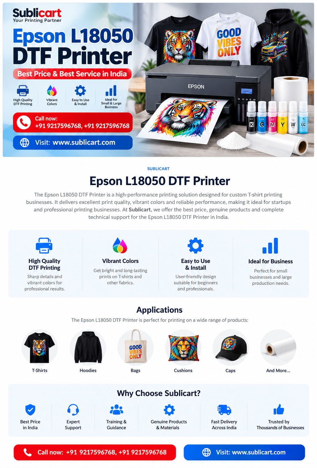 Epson L18050 DTF Printer and DTF printing materials by Sublicart
